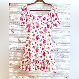 Betsy Johnson milk maid floral pink & white lace dress